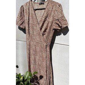 Pretty Garden Long Sleeve Boho Leopard Print Maxi Dress Women’s Sz M Ruffle Hem